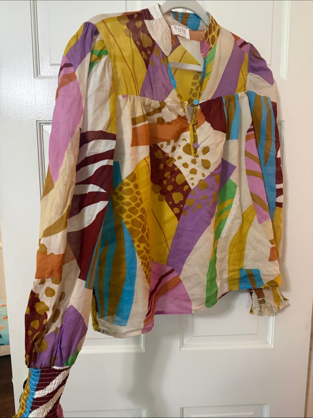 Fate Multicolor Abstract Print Peasant Blouse